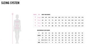 Womens bodylift swimsuit size chart